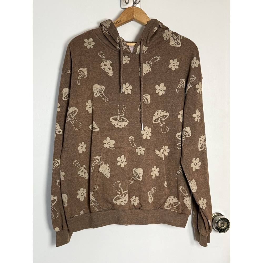 No Boundaries Mushroom Hoodie Juniors XL 15-17 Poly/Fleece Brown